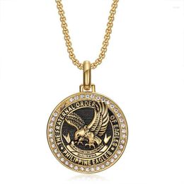 Pendant Necklaces Trend Hip Hop Philippine Eagle Stainless Steel Retro Tarnished Blue Glue Letter Costume Gift Necklace