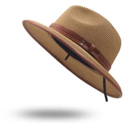 Wide Brim Hats Bucket Summer unisex Belt sun hat casual vacation Panama Topper straw women Beach jazz men s Foldable Chapeau 230330