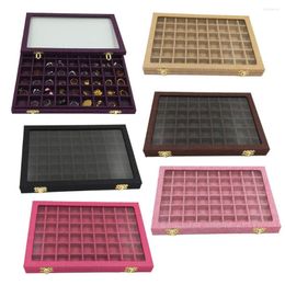 Jewellery Pouches Line Board 54 Grids Clear Glass Lid Rings Holder Showcase Case Organiser Box For Earrings Necklaces Bracelets