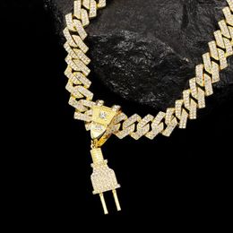Pendant Necklaces Men Women Hip Hop Wire Plug Necklace With 16mm Crystal Cuban Chain HipHop Iced Out Bling Jewellery