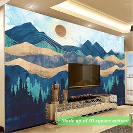 Wallpapers Custom Sofa TV Background Wall Bedroom Hand Drawn Rolling Mountains Landscape 3D Wallpaper Waterproof Mural Cloth Seamless