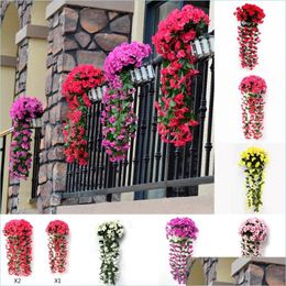 Decorative Flowers Wreaths Violet Artificial Flower Wall Hanging Simation Orc Fake Silk Vine Party Home Garden Balcony Dec Dhl6C