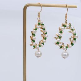 Hoop Earrings 2023 Trendy Green Crystal Handcraft High Quality Women Jewellery Small Natural Real Pearl Beads Earring