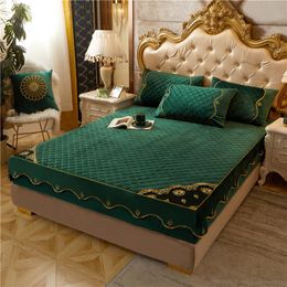 Bed Skirt Green Bed Sheet 3 Pieces Crystal Velvet Embroidered Flannel Duvet Cover Bed Sheet Linen Pillow Cover 230330