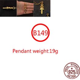 B149 S925 Sterling Silver Pendant Personalized Punk Style Retro Hip Hop Simple Gold Plated Sacred Sword Letter Shape Gift for Lovers