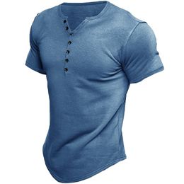 Men's T Shirts Casual Henley T Shirt Men Solid Short Sleeve Tops Summer V Neck Button Male Sport Breathable Top Regular Tee 230329