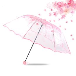 Umbrellas Fashion UV resistant Sun/Umbrella Transparent Umbrella Cherry Mushroom Apollo Cherry Blossom 3 Folding Umbrella Rain Gear 230330