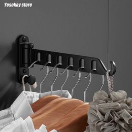 Hangers Racks Black Folding Drying Wall Mounted Telescopic Clothes Indoor And Outdoor Simple Hanger Hook line 230330