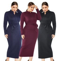 Casual Dresses Plus Size Women Sweater Dress Winter Bodycon Long Zipper Female Sleeve Slim Knitted Vestidos For Party