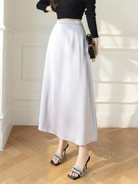 Skirts 2023 Spring And Summer High-end Satin Large Swing Skirt Retro Elastic High Waist A Line