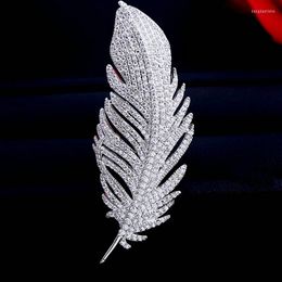 Brooches Arrival Romantic Fashion Woman Clear CZ Feather Sweater Coat Jewellery