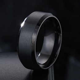 Solitaire Ring ZORCVENS 2023 New Fashion Punk Vintage 8mm Classic Male Black Stainless Steel Jewelry Wedding For Man Y2303