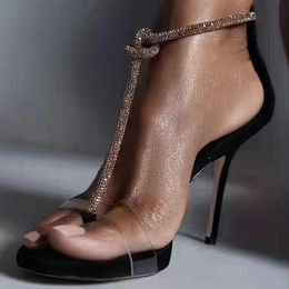 Sandals Bling Crystal T-bar Strap Women Sandals Peep Toe Cut-out White Wedding Shoes Bride Rhinestone Gladiator Sandals 230322
