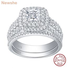 Wedding Rings She 925 Sterling Silver Halo Ring Set for Women Elegant Jewellery Princess Cross Cut Aaaaa Cz Engagement 230330