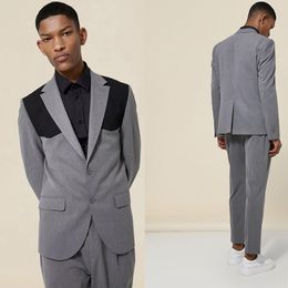 Grey Business Mens Tuxedo with Notched Lapel 2 Pieces Formal Wedding Groomsmen Tuxedo for Prom Male Fashion Set Jacket Pants