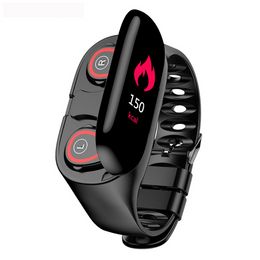 Yezhou2 Heart Rate 2 in 1 Smart Wristband bracelet watch with earbuds TWS Double Bluetooth Earphone M1 Colour Screen 5.0 Wireless Headset