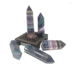 Decorative Figurines Natural Fluorite Crystal Colorful Striped 4-7CM Quartz Stone Point Healing Hexagonal Wand Treatment JYX