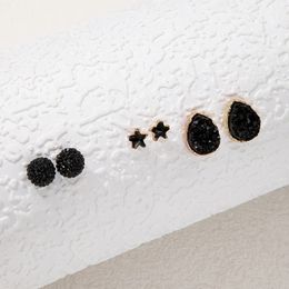 Dangle & Chandelier Luxury Black Rhinestone Stud Earrings for Women Exquisite Star Geoemtry Alloy Metal Jewellery 6pcs/sets Pendientes