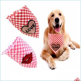 Dog Apparel New Pet Valentine Scarf Lip Print Bib Love Grid Towel Gifts For Plaid Drop Delivery Home Garden Supplies Dhr5L
