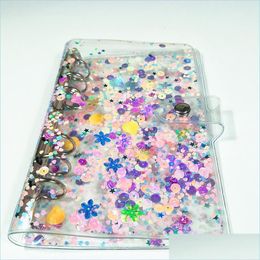 Other Office School Supplies A6 Notebook Er Transparent Pvc Glitter Sequins Shell 6 Rings Binder Spiral Planner Agenda Organiser D Dhkez