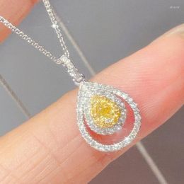 Pendant Necklaces Silver Color Chokers Necklace Yellow Drop Crystal Sweet For Women Girls Party Jewelry Wholesale Gift