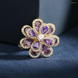 Brooches 1 PC Fully-Jewelled CZ Flower Luxury Exquisite Plant Lapel Pins Suit-Coat Wedding Dress Suit Accessories