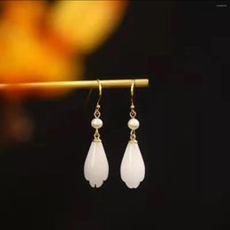 Dangle Earrings Natural White Jade Pearl Earring For Woman Magnolia Flower Hook Trendy Charm Girl's Gift Fashion Jewelry