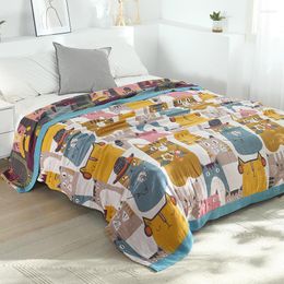 Blankets Breathable In Summer Blanket Decorative Bed Cartoon Cute Simple Gauze With Five Layers Fleece Cotton Single And Double