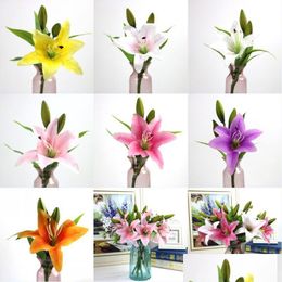 Decorative Flowers Wreaths 3 Heads Charming Real Touch Lily 38Cm Artificial Flower Home Party Decor Silk Floral Decoration Dhkbf