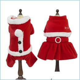 Other Cat Supplies Pet Puppy Dog Santa Claus Warm Winter Clothes Costume Coat Apparel Decoration Christmas Party Events Dogs Accesso Dh5Os