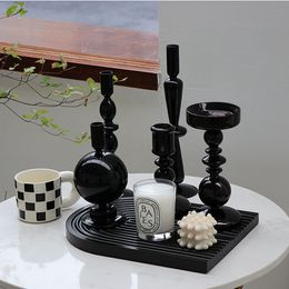 Planters Pots Creative Hydroponic Glass black candlestick glass vase candle stand Desktop Decor Home Decoration Art Nordic 230330