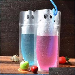 Storage Bags Plastic Drink Packaging Bag Pouch For Beverage Juice Milk Coffee With Handle And Holes St Drop Delivery Home Garden Hou Dh5Pj