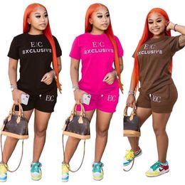 Summer Clothing Womens Loose Tracksuits Designer 2 Piece Short Sets Letter Printed Short Sleeve T-shirt Drawstring Shorts Outfits