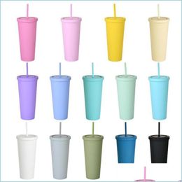 Mugs 22Oz Coloured Acrylic Cups Plastic Matte Tumbler With Lids And Sts Double Layer Portable Water Coffee Cup Reusable Drop Delivery Dhmga