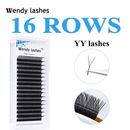Makeup Tools 16 rows YY shaped eyelashes extended double tip CD curly hand woven highquality Wimpers personal soft 230330
