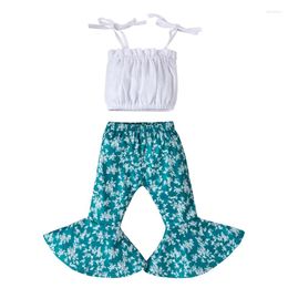 Clothing Sets Toddler Girl 2Pcs Summer Outfits Sleeveless Tie Strap Crop Tops Floral Flare Pants Set