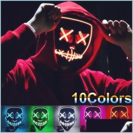 Party Masks 10Colors Halloween Mask Led Light Up The Purge Election Year Great Funny Festival Cosplay Costume Supplies Glow In Dark Dh24D