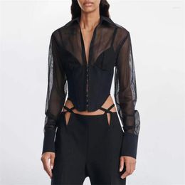 Women's Blouses Elegant And Youth Woman Spring Summer 2023 Trend Women's Shirt Korean Fashion Fishbone Girdling Tulle Long Sleeved Top