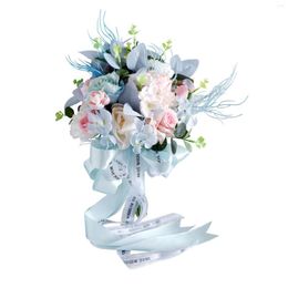 Decorative Flowers Handmade Wedding Bride Bouquets Bridal Holding Bouquet With Silk Ribbon Faux For Graduation Party Ceremony Decor