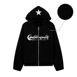 Men's Hoodies Sweatshirts Oversized Hoodie Gothic Punk Letters Cartoon Print Jacket Y2K Harajuku Casual Loose Top American Street Retro Zip up Sweatshirt W0320