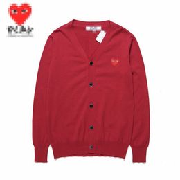 Designer Men's Sweaters CDG Play Com Des Garcons Hearts Women's Cardigan Sweater Button Wool Red V Neck Size L