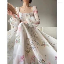 Casual Dresses French Temperament Dress Women 2023 Spring High-end Fashion All-match Fairy Skirt Niche Square Collar Gentle Floral
