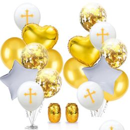 Other Festive Party Supplies Easter God Bless Cross Latex Balloons Heart Star Aluminum Balloon Baptism Forked Holy Communion Chris Dh0Se