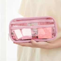 Pen Pouch Visible Fine Stitching Space-saving Transparent Stationery Bag Storage Daily Use
