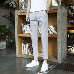 Men's Suits Summer Men's Ankle-length Suit Pants Draping Cropped Straight Casual Trousers Male Loose Korean Clothing Office Dress H135