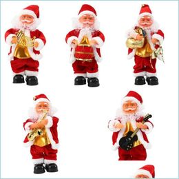 Christmas Decorations Electric Santa Claus Xmas Singing Dancing Saxophone Doll Toy Kids New Year Gift Home Desktop Ornament Drop Del Dhrdo