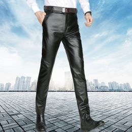 Men's Jeans Men Leather Pants Autumn Winter Black Cowskin Straight Youth Thickened Casual Pencil Trousers 230330