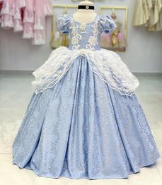 Girl Dresses Elegant Flower Lace Ruffles Square Neck Girls Pageant Dress Little Kids First Communion Prom Gowns