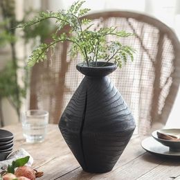 Vases Wabi-sabi Style Black Solid Wood Vase Decoration Living Room Flower Arrangement Dried Table Porch