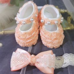 First Walkers Ivory Lace Baptism Girls' Shoes Pography Flower Baby Flash Pearl Christmas Shoes Soft and Comfortable Baby Shoes 230330